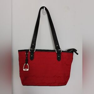 Chaps Red and Black Tote with Structured Design